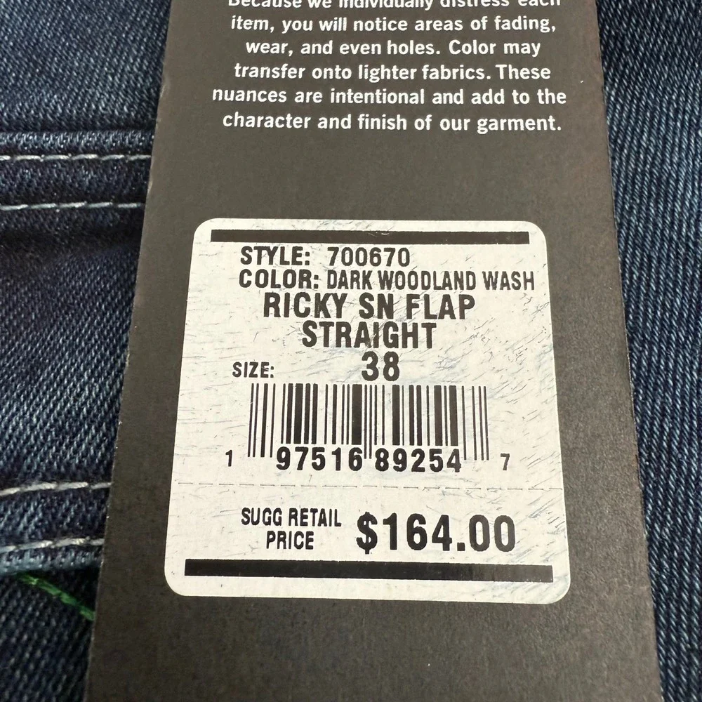 True Religion Ricky Relaxed Sn Flap Dark Wash‎ Straight Jeans Mens Size 38x34